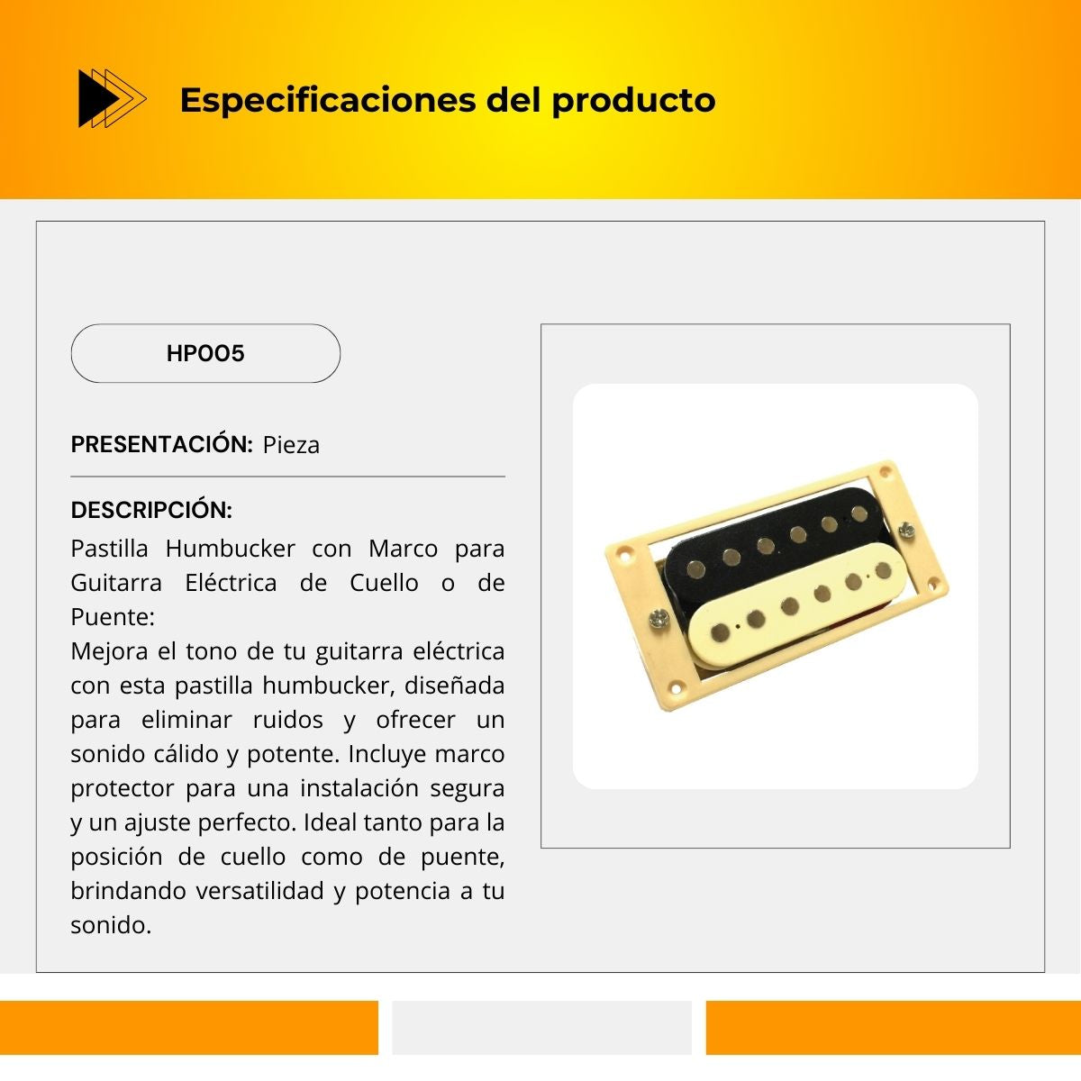 Pastilla Humbucker con Marco para Guitarra Eléctrica de Cuello o de Puente HP005