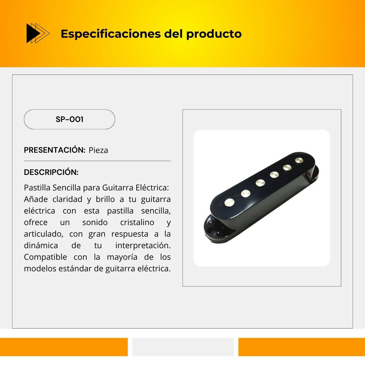 Pastilla Sencilla Para Guitarra Eléctrica SP-001