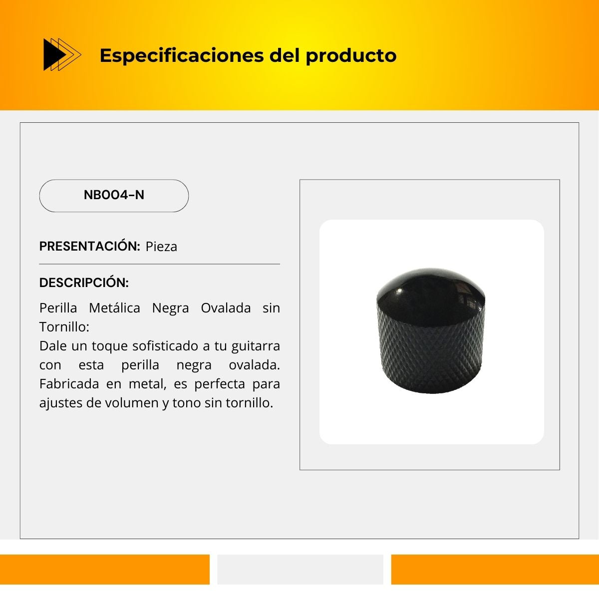 Perilla Ovalada Metálica Color Negro Sin Tornillo NB004-N