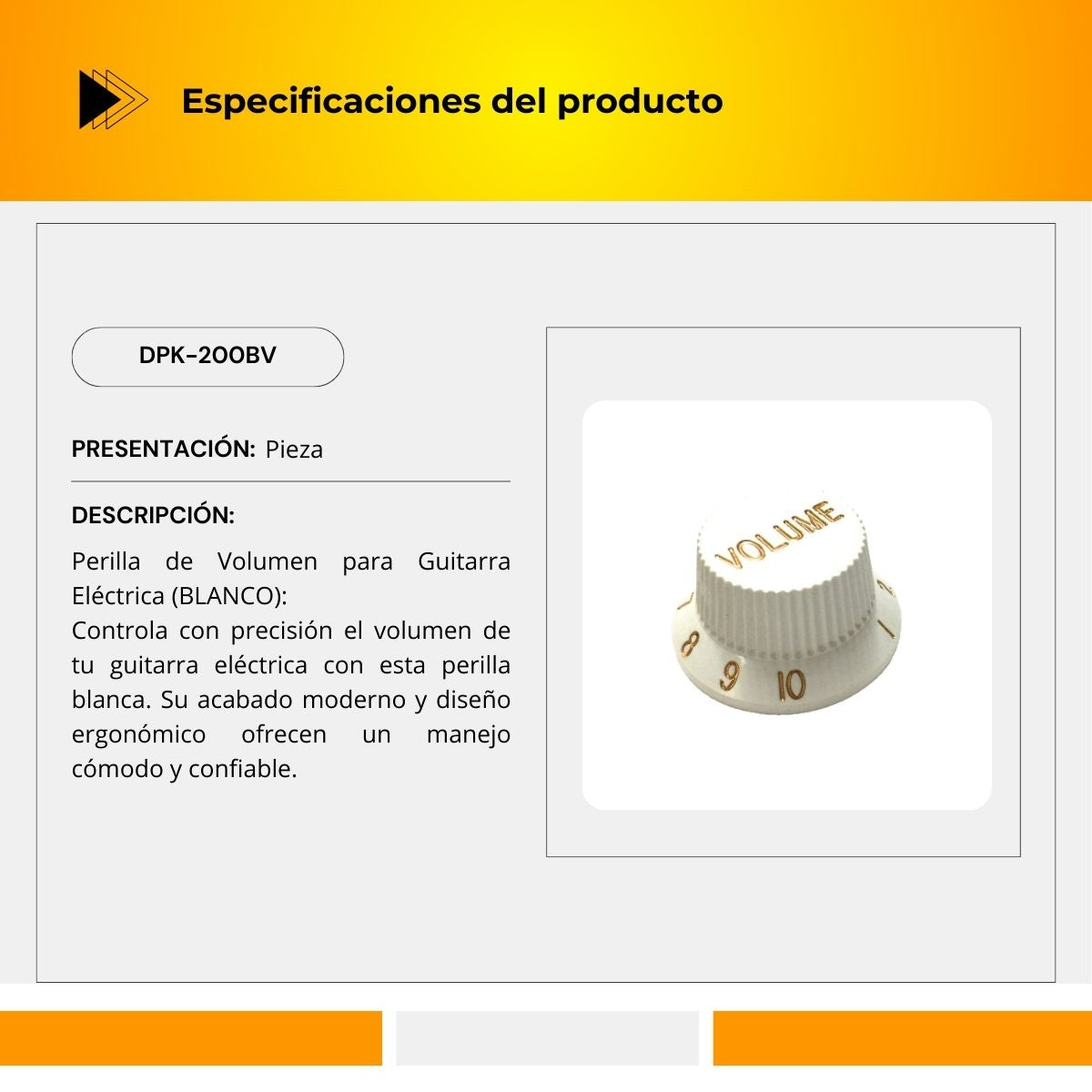 Perilla De Volumen Para Guitarra Eléctrica DPK-200BV