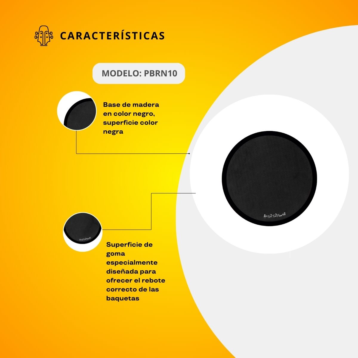 Practicador De Batería De Mesa Tamaño Grande De 10" Color Negro PBRN10