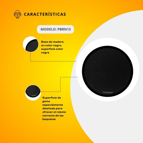 Practicador De Batería De Mesa De 13" Color Negro PBRN13