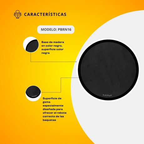 Practicador De Batería De Mesa De 16" Color Negro PBRN16