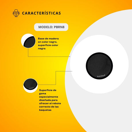 Practicador De Batería De Mesa Tamaño Mediano de 8" Color Negro PBRN8