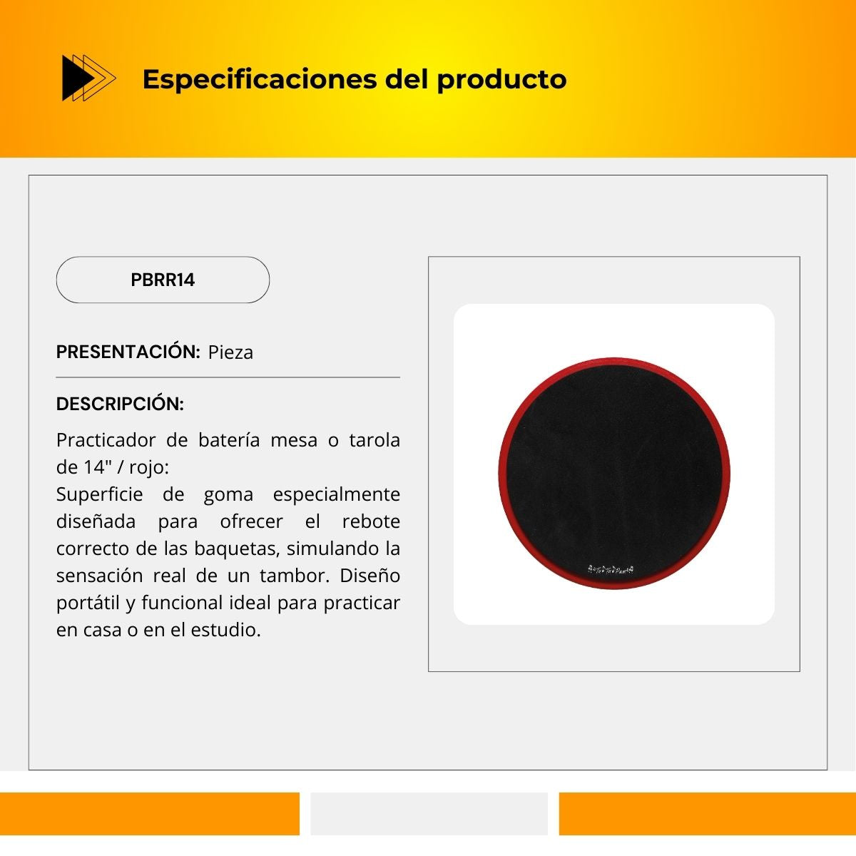 Practicador De Batería De Mesa o Tarola De 14" Color Rojo PBRR14