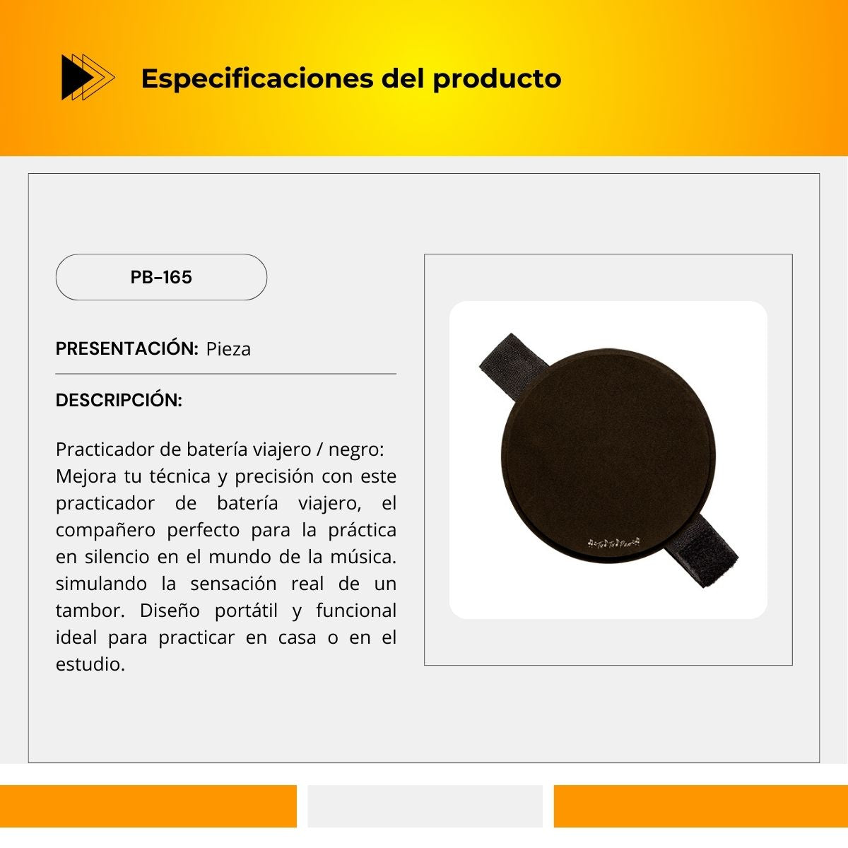 Practicador De Batería Viajero Color Negro PB-165