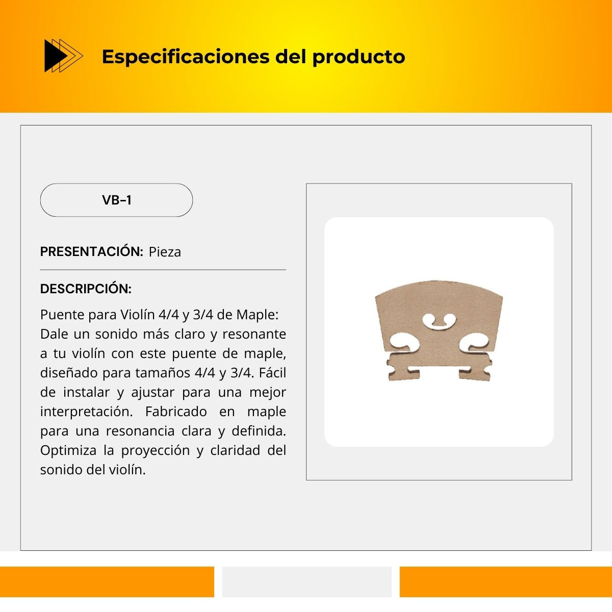 Puente De Maple Para Violín de 4/4 y 3/4 VB-1