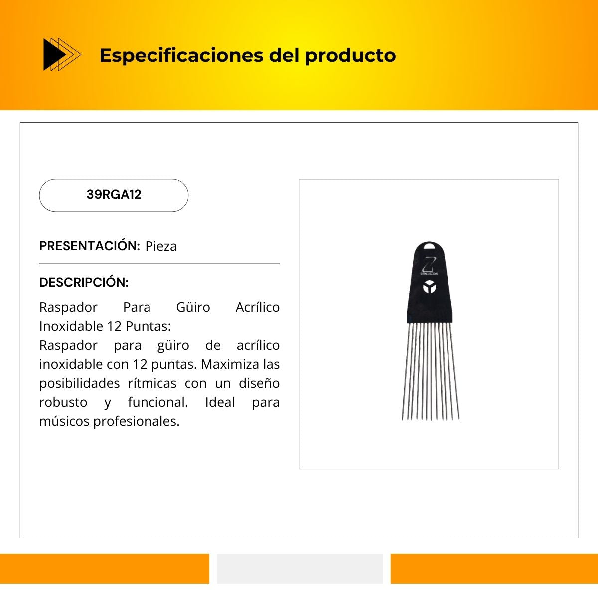 Raspador Para Güiro Puntas De Acero Inoxidable 39RGA12