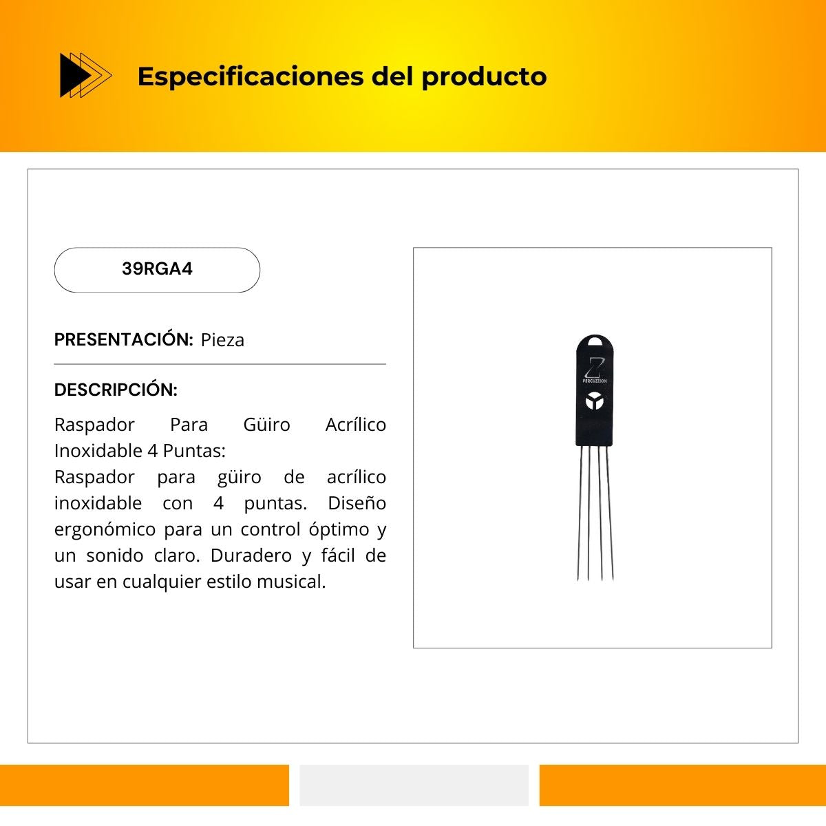 Raspador Para Güiro Puntas De Acero Inoxidable 39RGA4