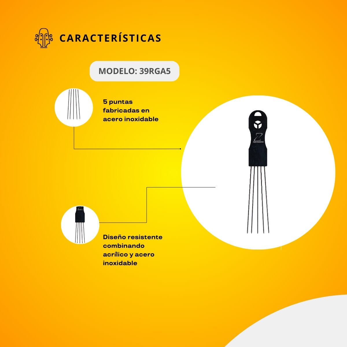 Raspador Para Güiro Puntas De Acero Inoxidable 39RGA5