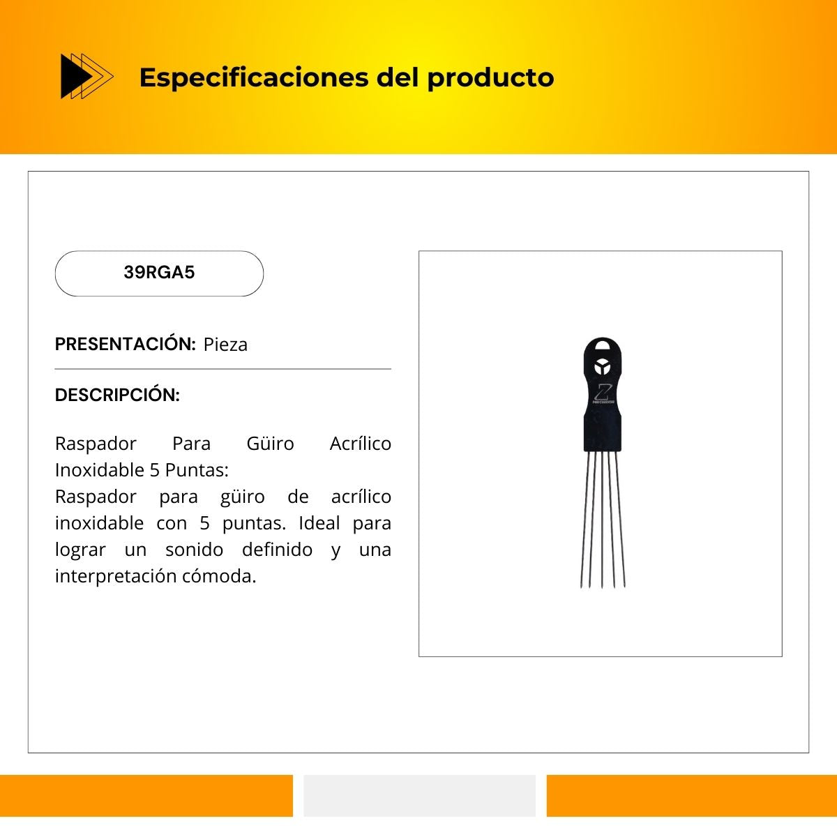 Raspador Para Güiro Puntas De Acero Inoxidable 39RGA5