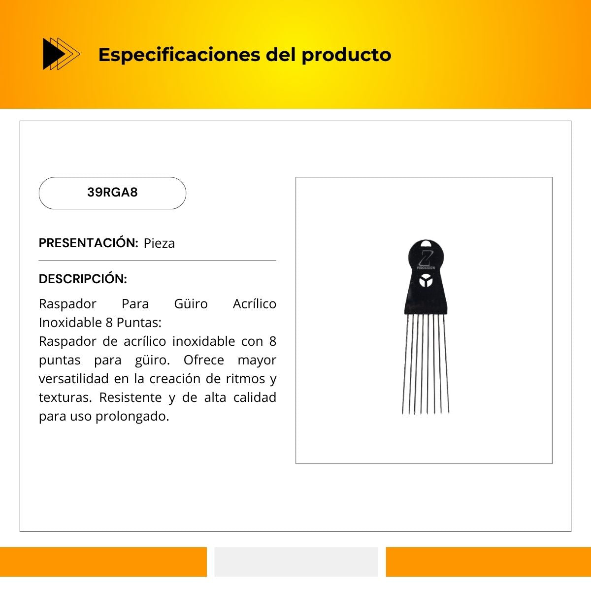 Raspador Para Güiro Puntas De Acero Inoxidable 39RGA8