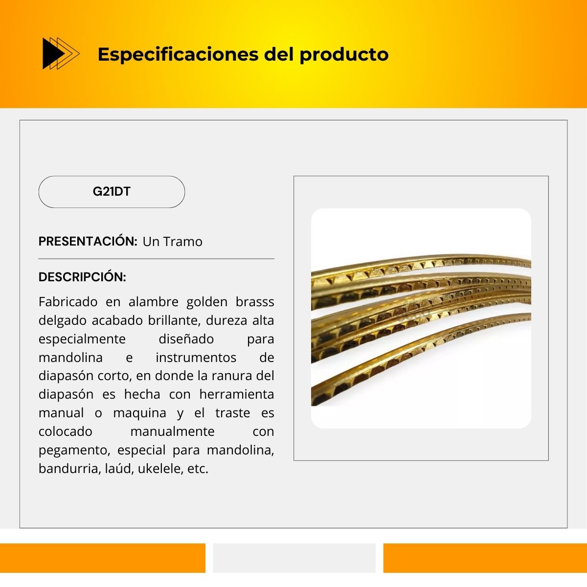 RIEL GOLDEN BRASS (mandolina ) duro UN TRAMO G21DT