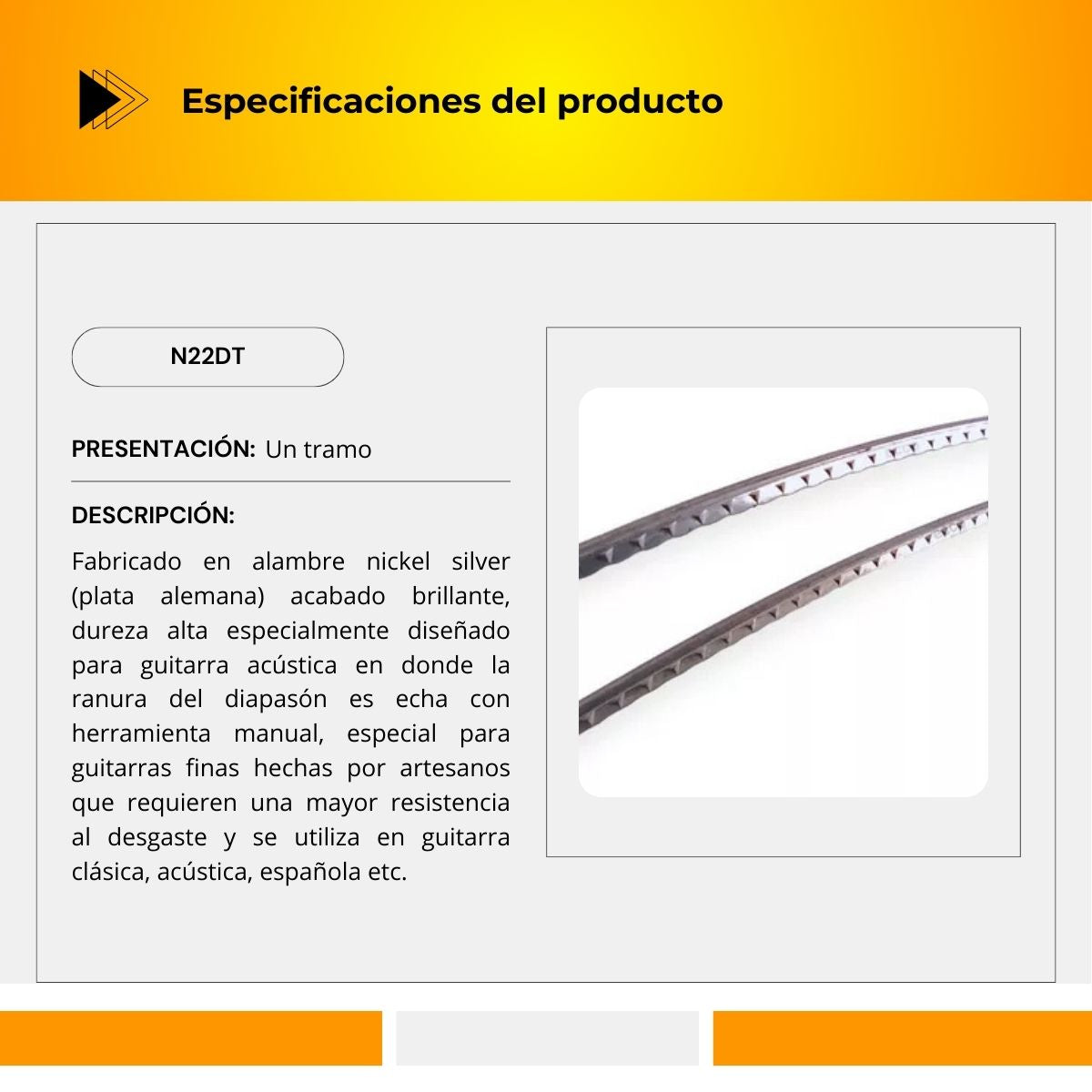 Riel Nickel Silver (Guitarra) duro TRAMOS 1.2 mts N22DT
