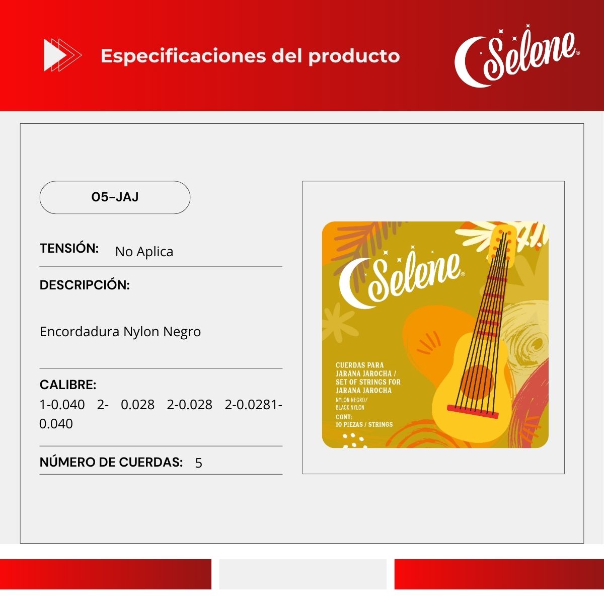 Cuerdas Para Jarana Jarocha Selene 05-JAJ Nylon Negro