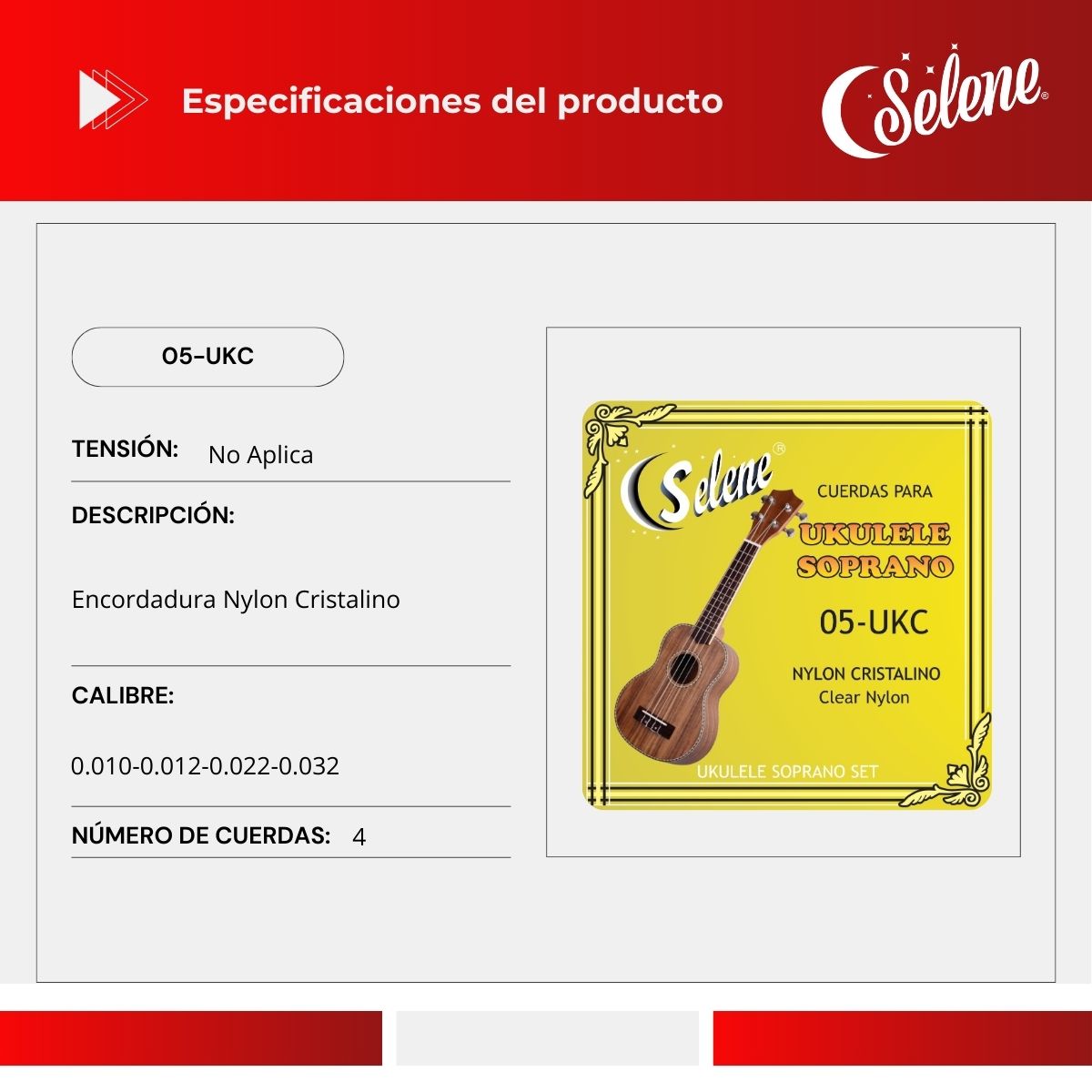 Cuerdas Para Ukelele Soprano Selene 05-UKC Nylon Blanco
