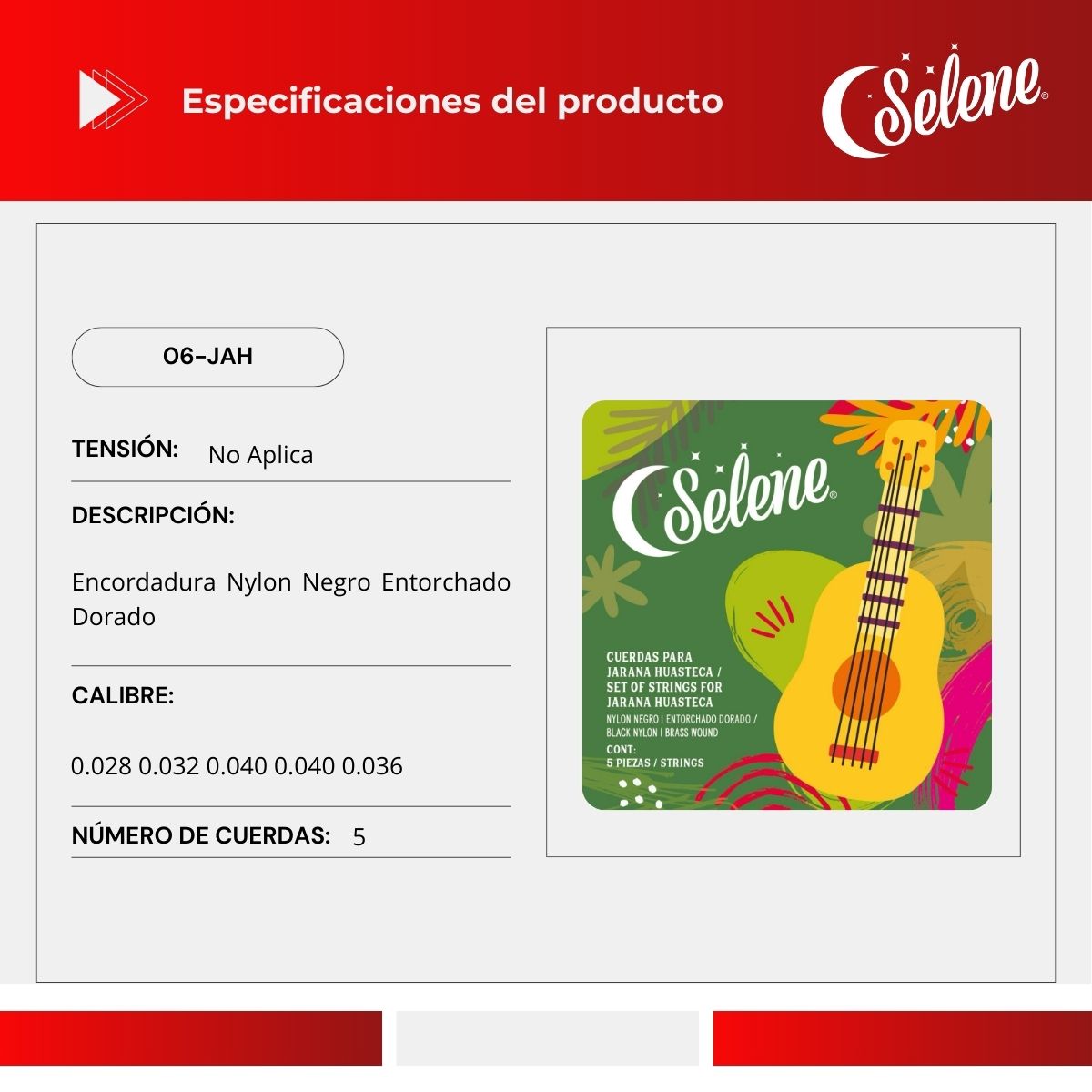 Cuerdas Para Jarana Huasteca Selene 06-JAH Nylon Negro