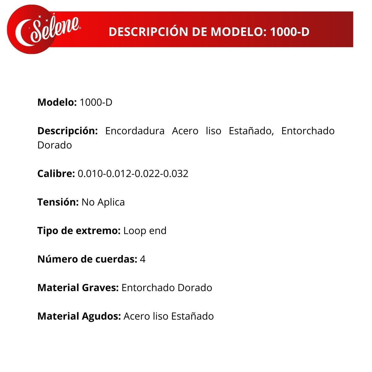 Cuerdas Para Mandolina Selene 1000-D Entorchado Dorado