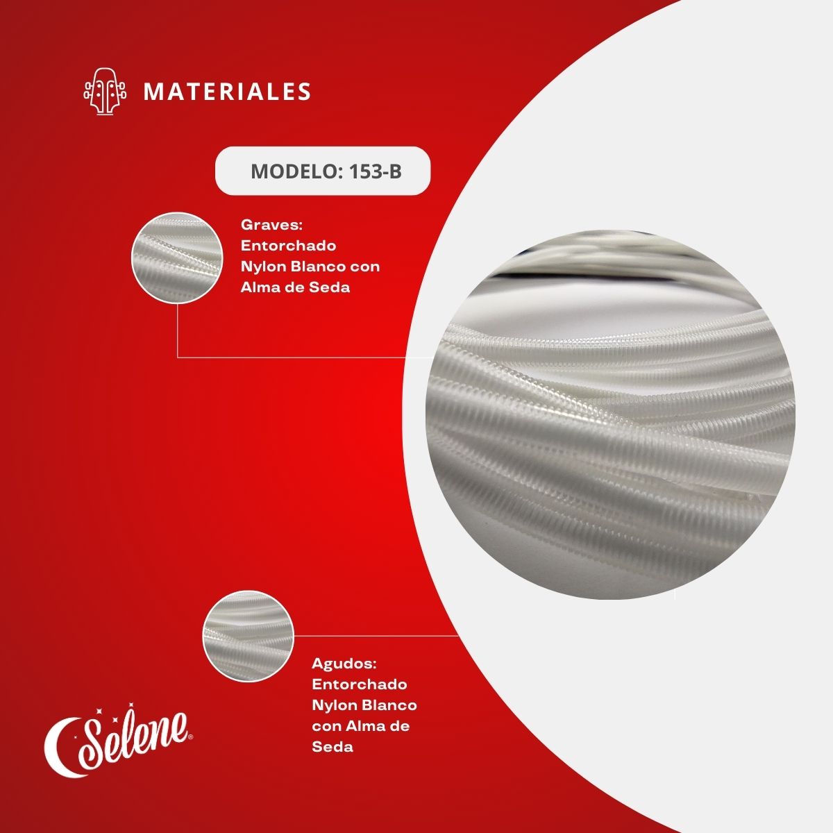 Cuerdas Para Tololoche Contrabajo Selene 153-B Nylon Blanco