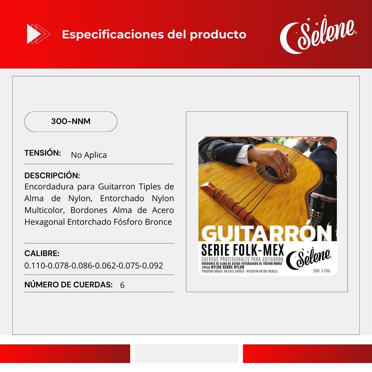 Cuerdas Para Guitarrón Folk Mex Mariachi Fósforo Bronce Selene 300-NNM