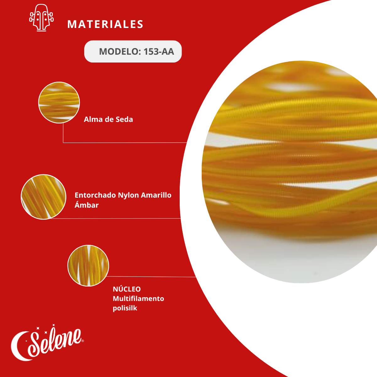 Cuerdas para Tololoche Contrabajo Selene 153-AA Nylon Amarillo Ambar