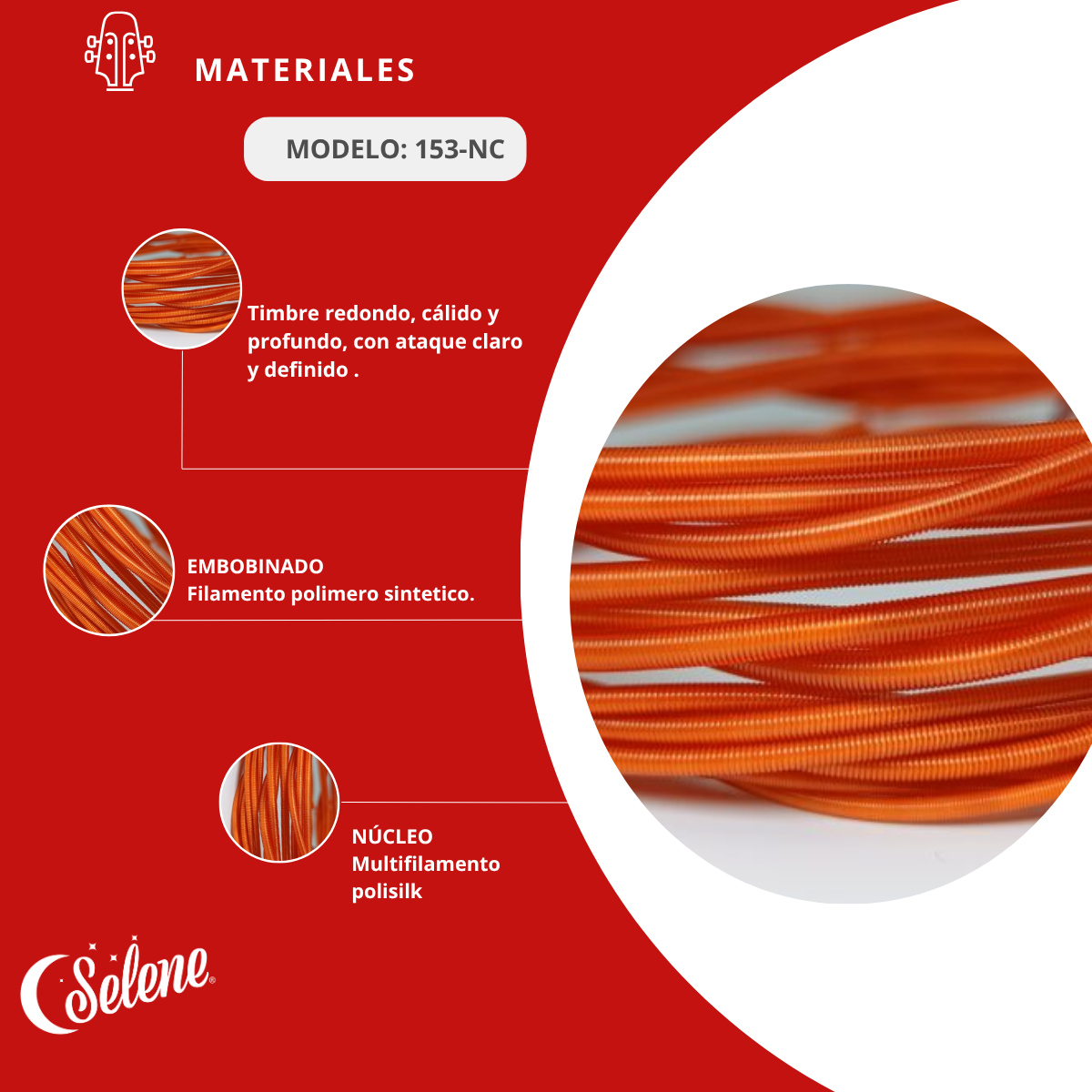 Cuerdas para Tololoche Contrabajo Selene 153-NC Nylon Naranja Candy