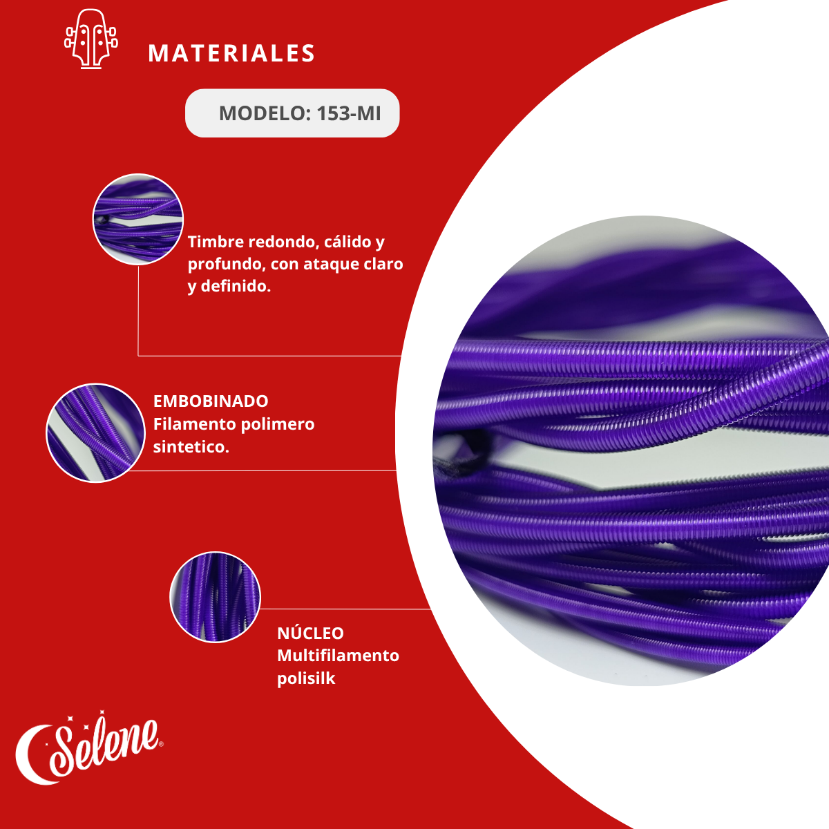 Cuerdas para Tololoche Contrabajo Selene 153-MI Nylon Morado Indigo