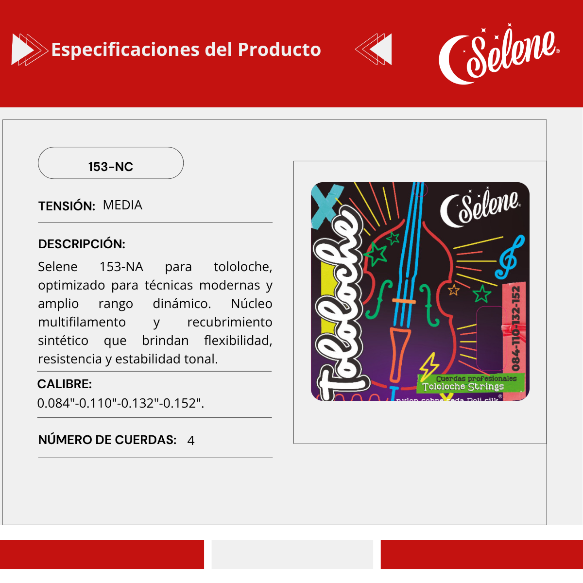 Cuerdas para Tololoche Contrabajo Selene 153-NC Nylon Naranja Candy