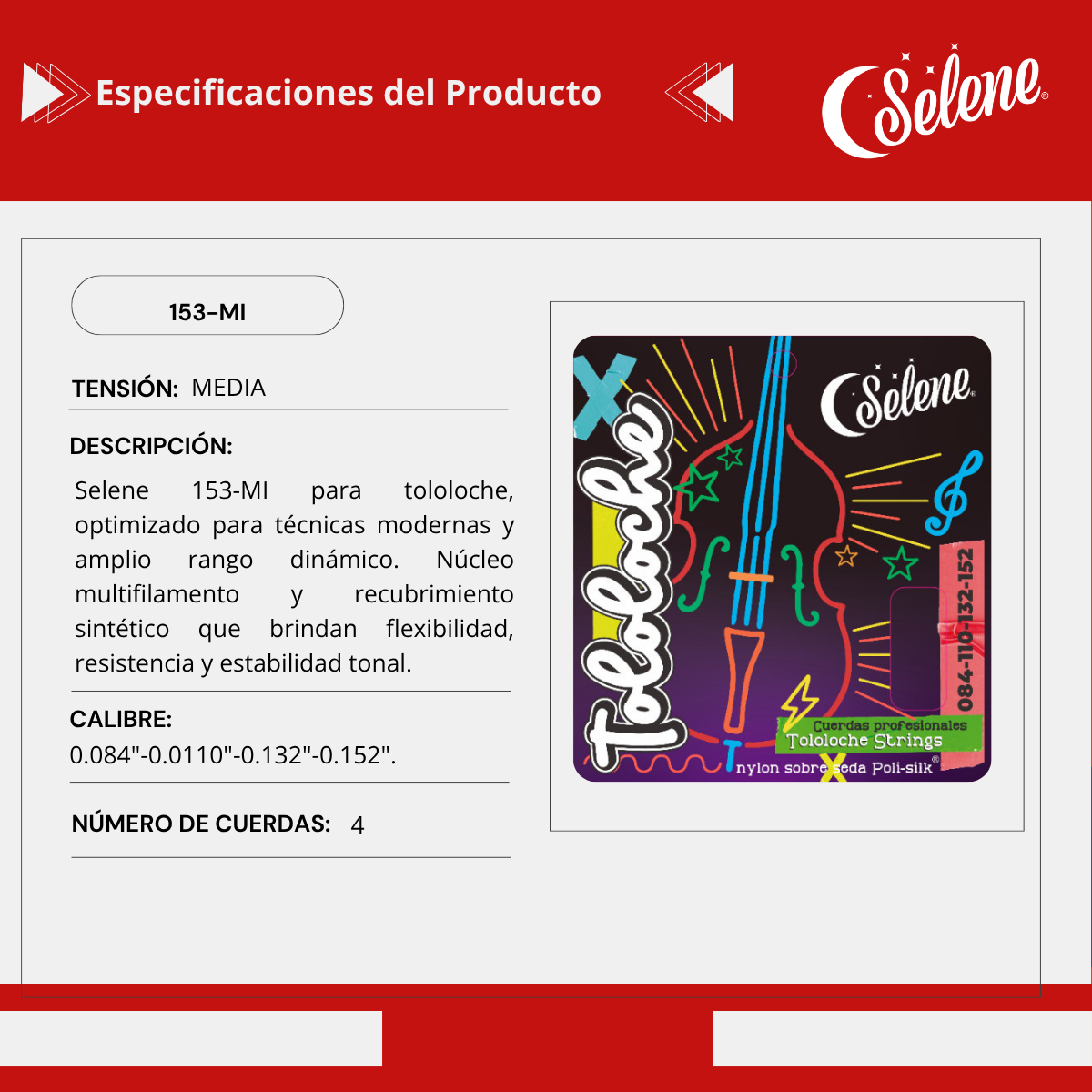 Cuerdas para Tololoche Contrabajo Selene 153-MI Nylon Morado Indigo