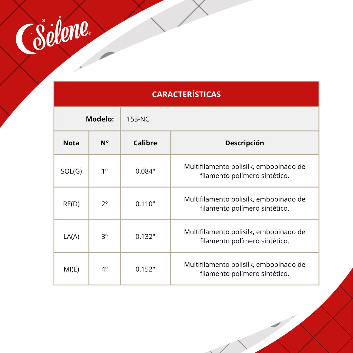 Cuerdas para Tololoche Contrabajo Selene 153-NC Nylon Naranja Candy