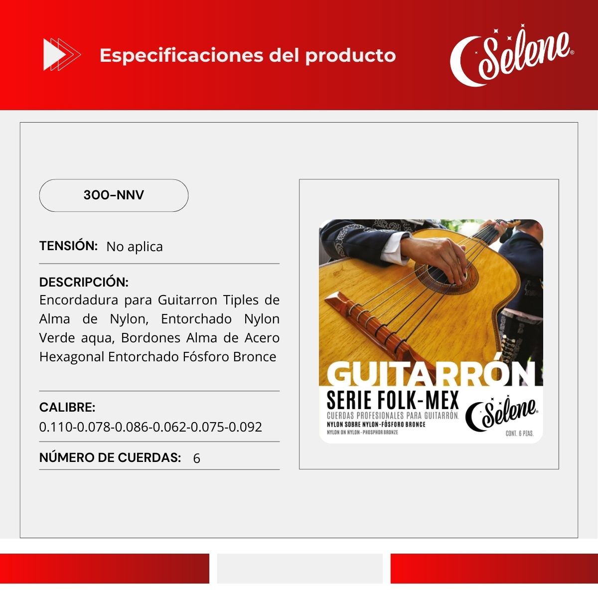 Cuerdas Para Guitarrón Folk Mex Mariachi Fosforo Bronce Selene 300-NNV