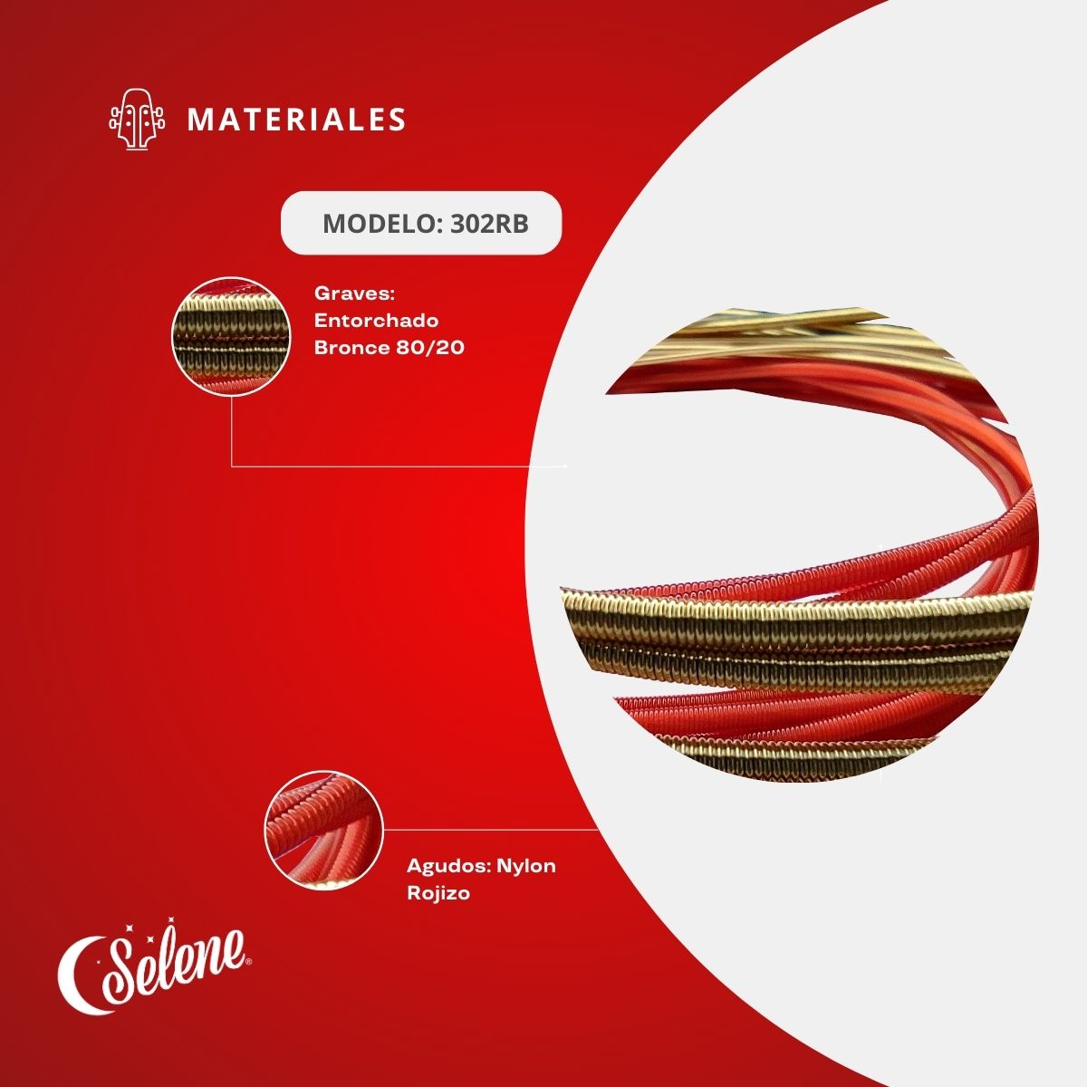 Cuerdas Para Guitarrón Selene 302RB Entorchado Bronce 80/20 Nylon Rojizo