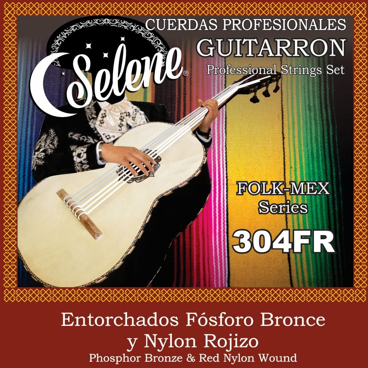 Cuerdas Para Guitarrón Selene 304FR Entorchado Fósforo Bronce Nylon Rojizo