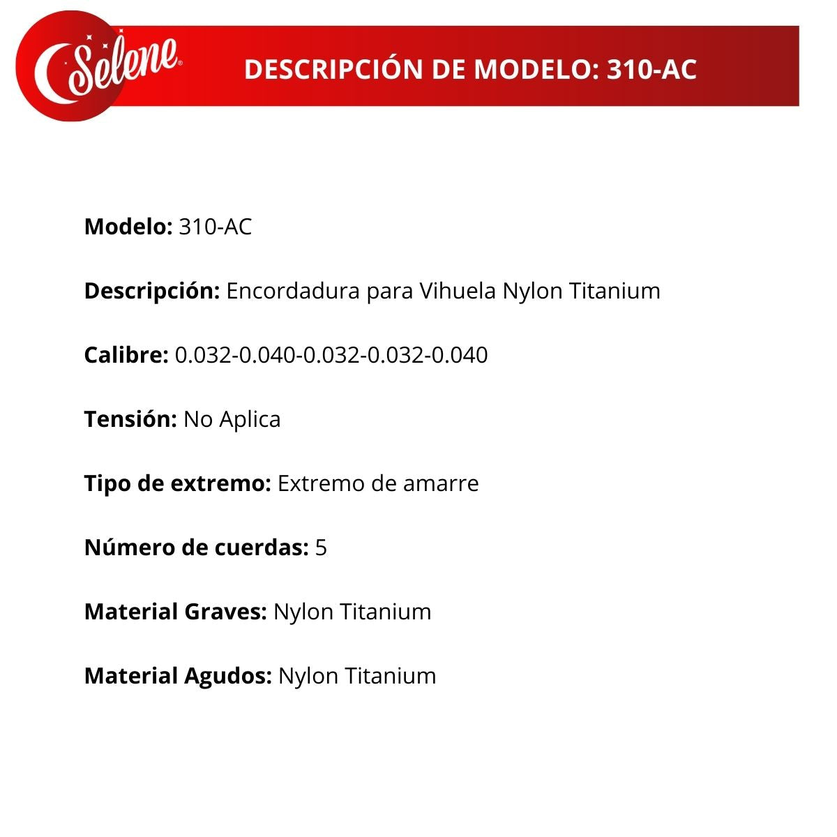 Cuerdas Vihuela Nylon Azul Cristal Selene 310-AC