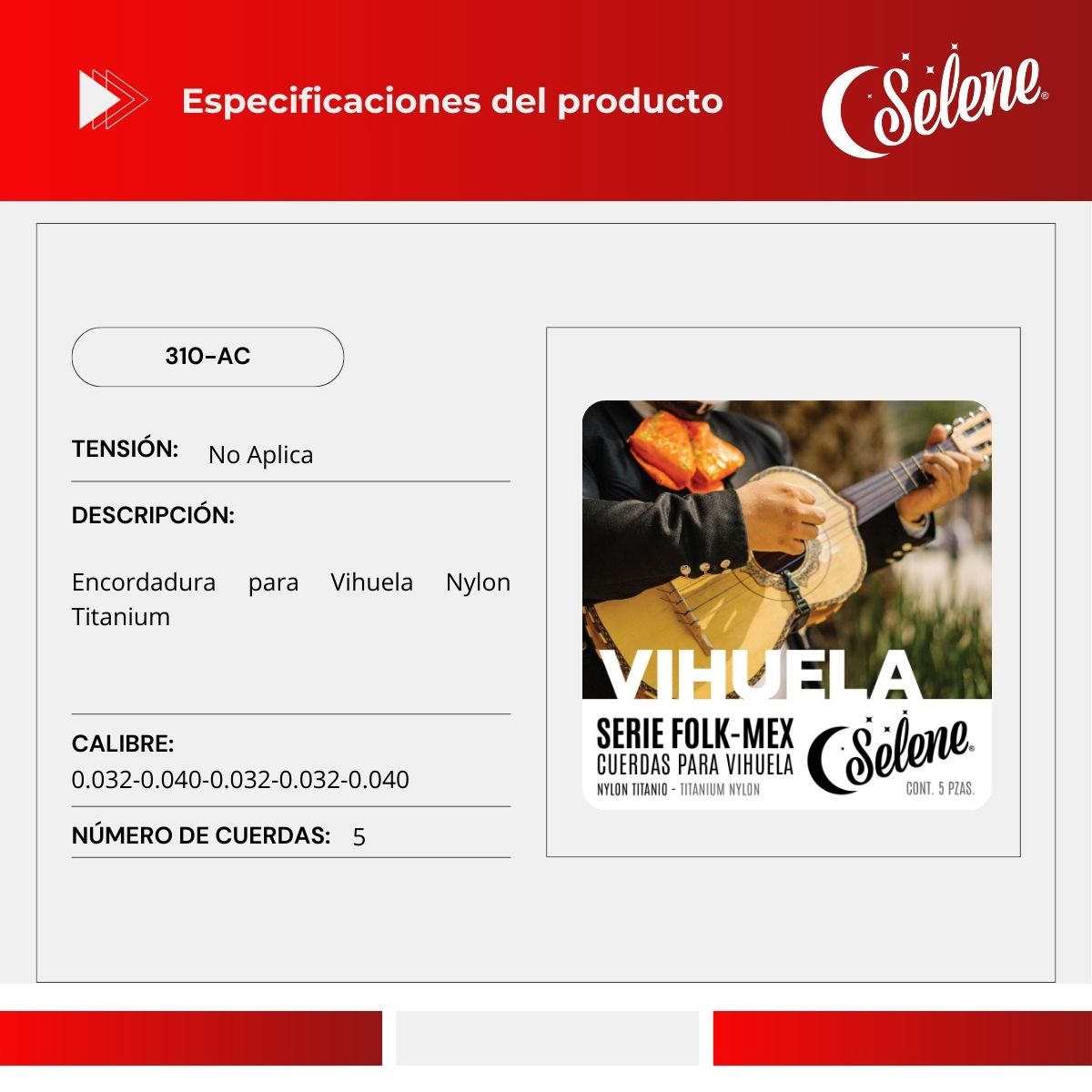 Cuerdas Vihuela Nylon Azul Cristal Selene 310-AC
