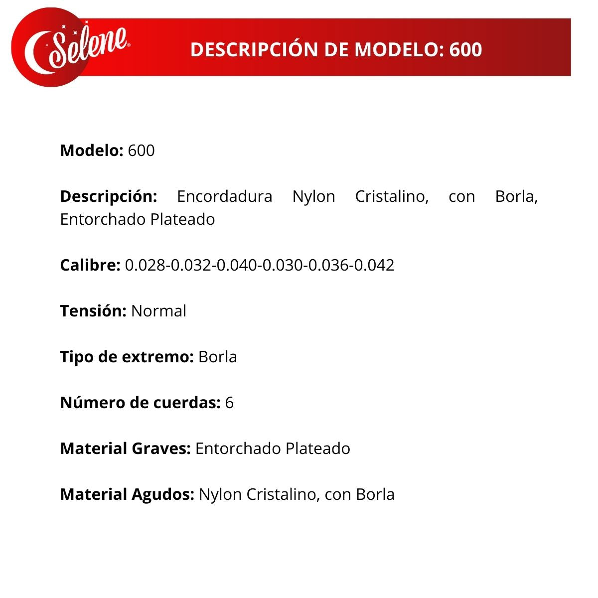 Cuerdas Para Guitarra Tipo Estudio Nylon Cristalino Selene 600