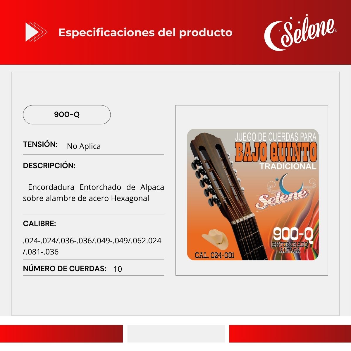 Cuerdas Para Bajo Quinto Selene 900-Q Entorchado Alpaca
