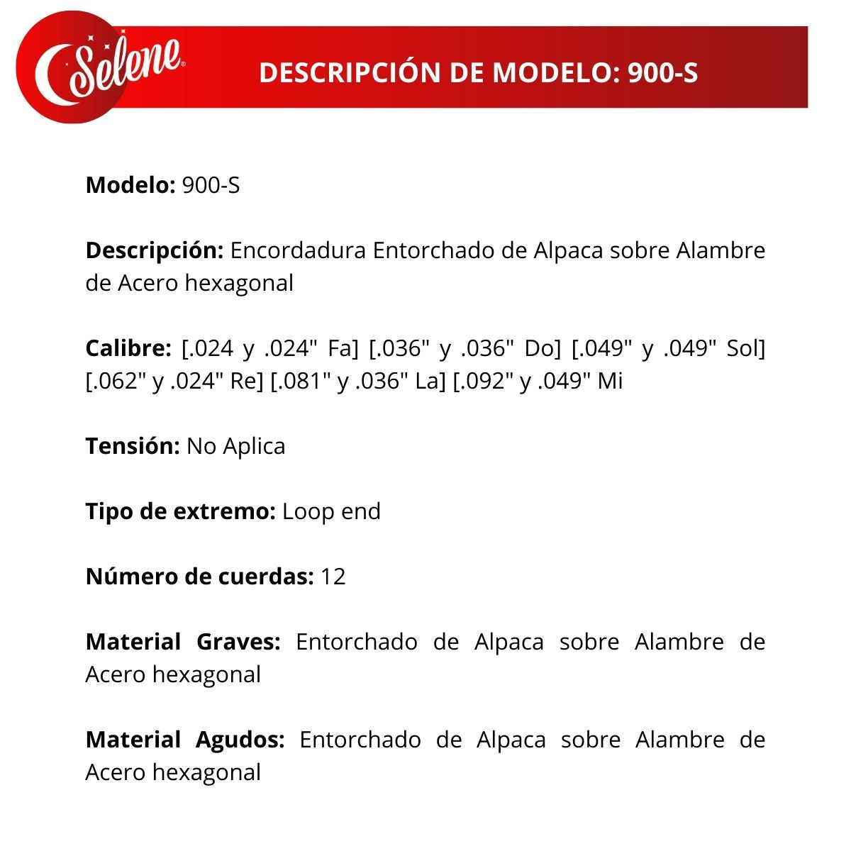Cuerdas Para Bajo Sexto Selene 900-S Entorchado Alpaca