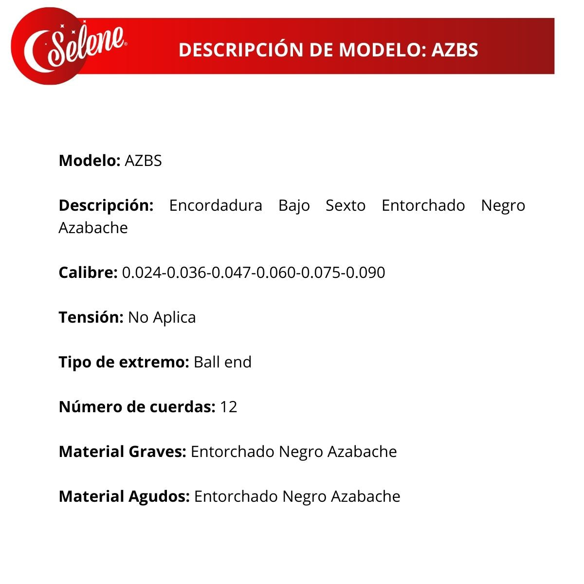 Cuerdas Para Bajo Sexto Selene AZBS Entorchado Negro Azabache