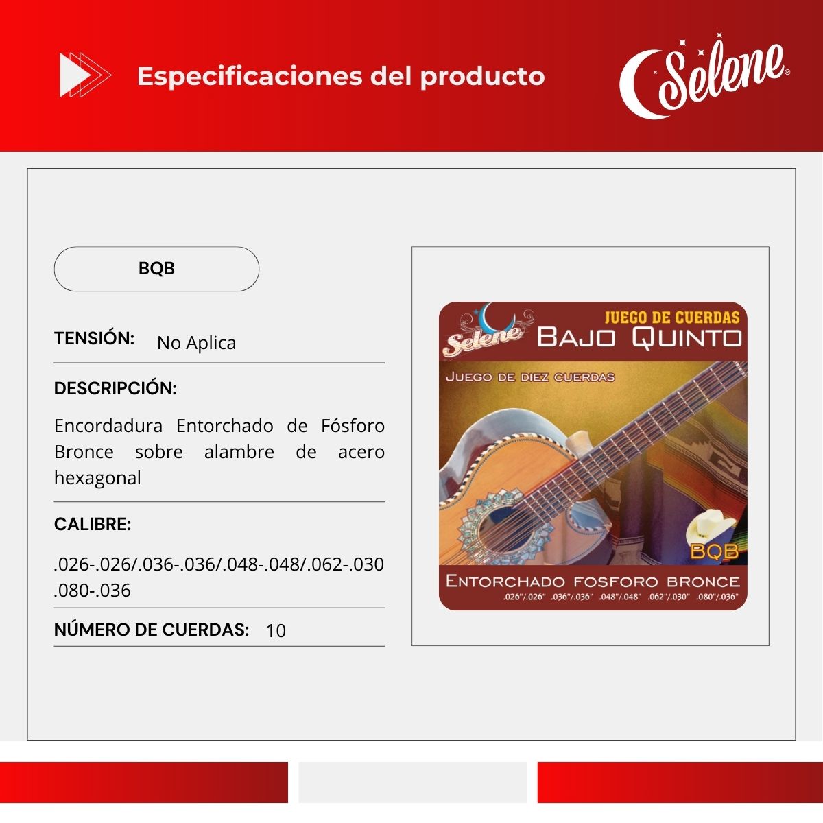 Cuerdas Bajo Quinto Selene BQB Entorchado Fósforo Bronce