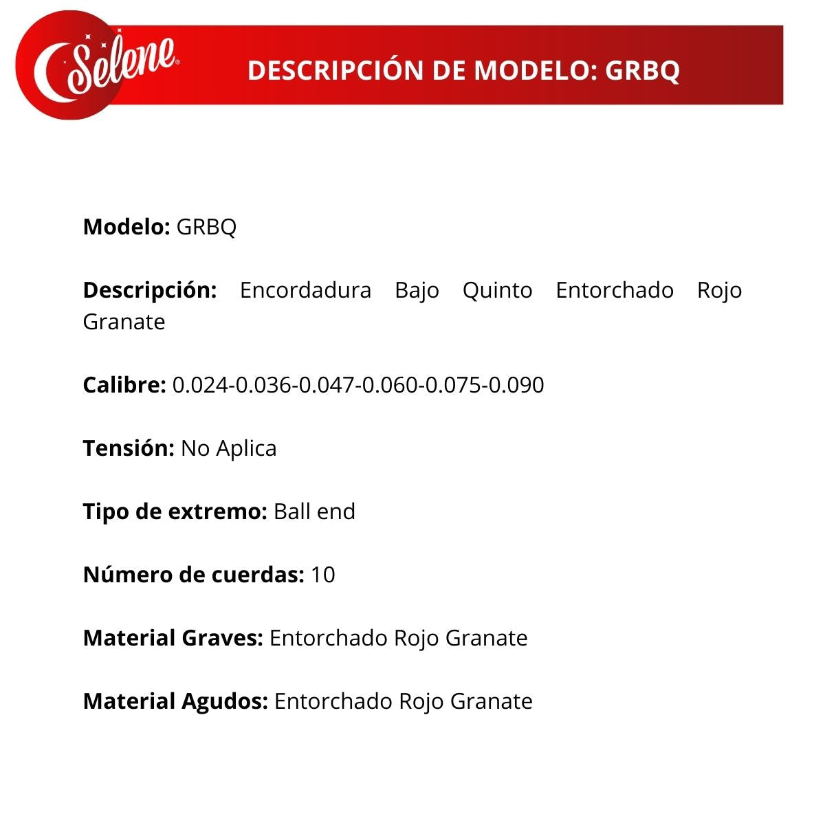 Cuerdas Para Bajo Quinto Selene GRBQ Entorchado Rojo Granate