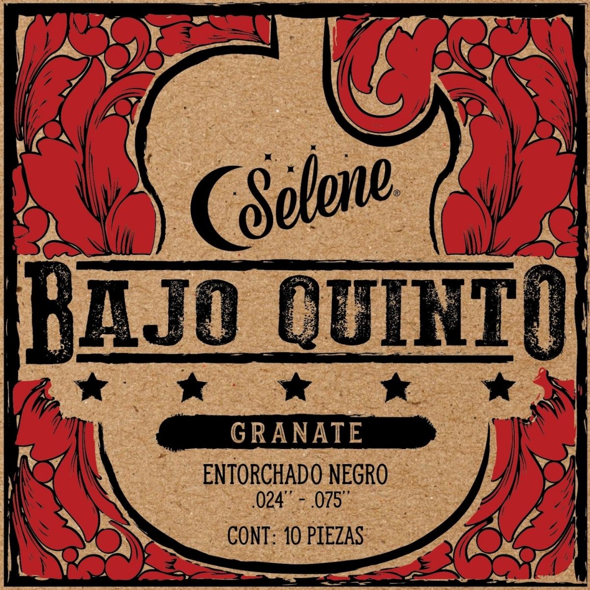 Cuerdas Para Bajo Quinto Selene GRBQ Entorchado Rojo Granate
