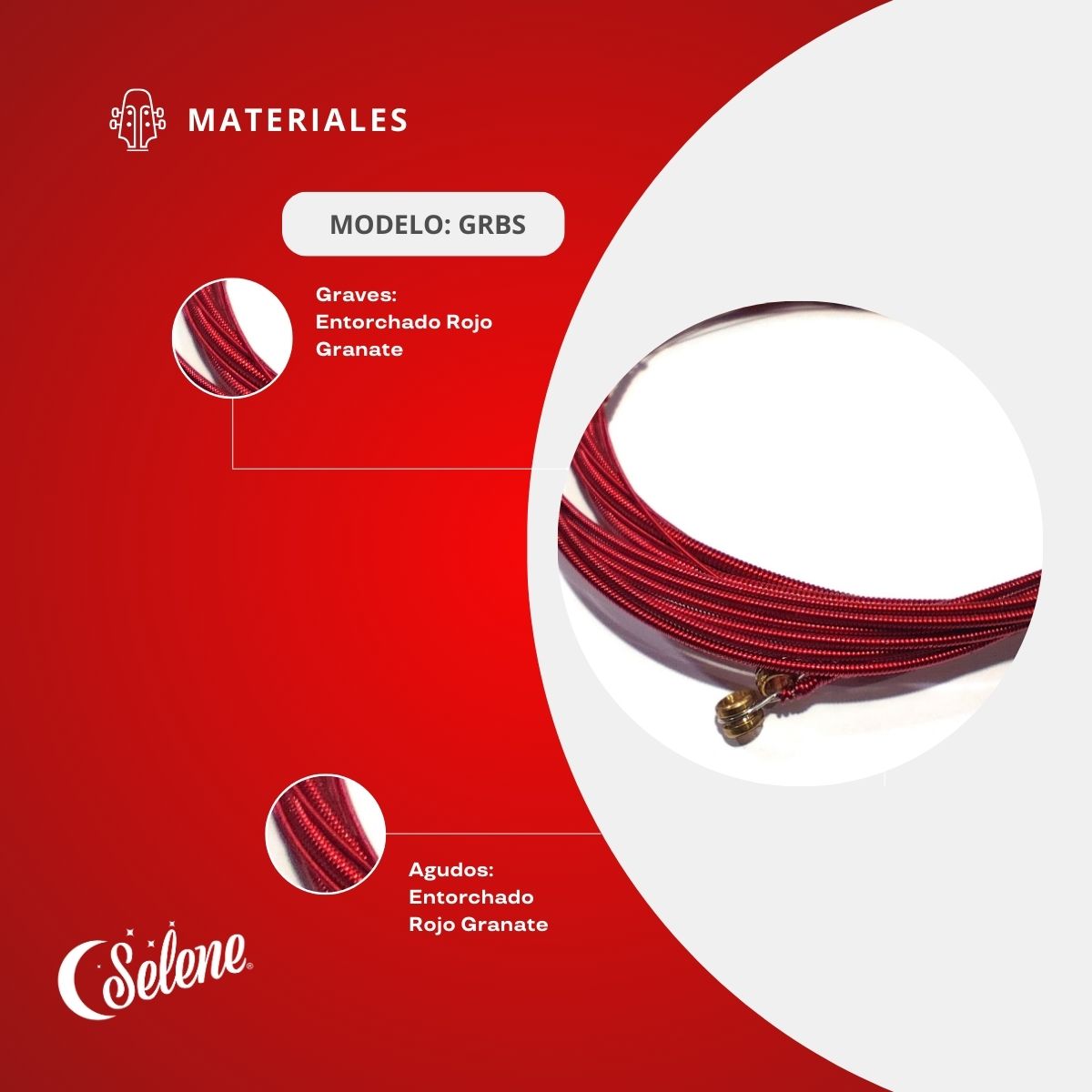 Cuerdas Para Bajo Sexto Selene GRBS Entorchado Rojo Granate