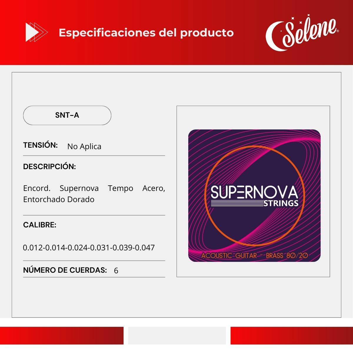 Cuerdas Para Guitarra Electroacústica Supernova SNT-A Bronce 80/20
