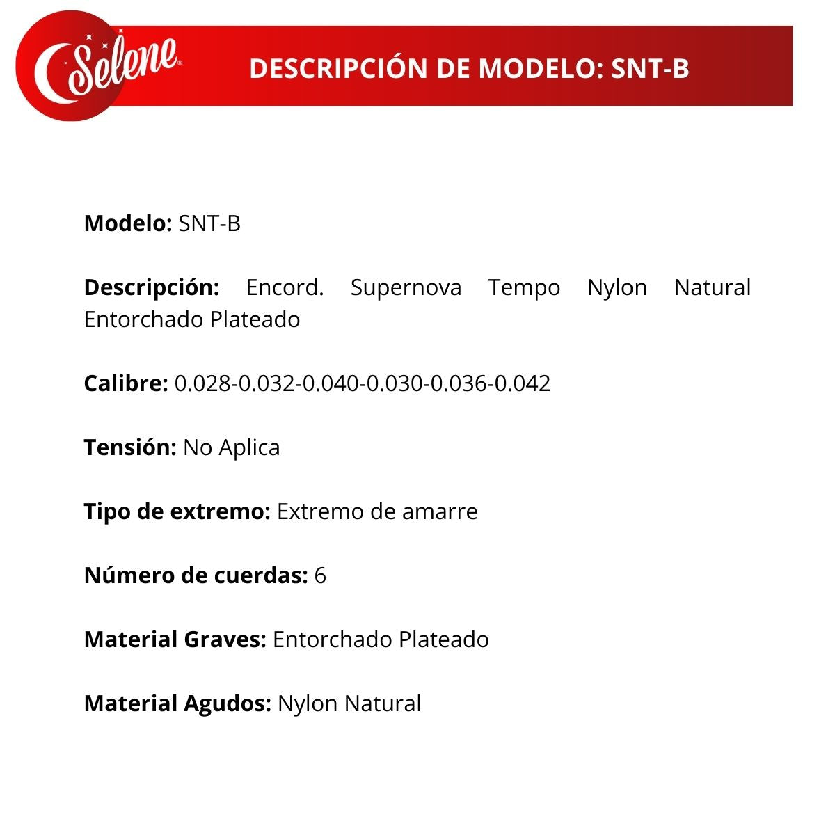 Cuerdas Para Guitarra Tipo Estudio Supernova SNT-B Nylon Cristalino