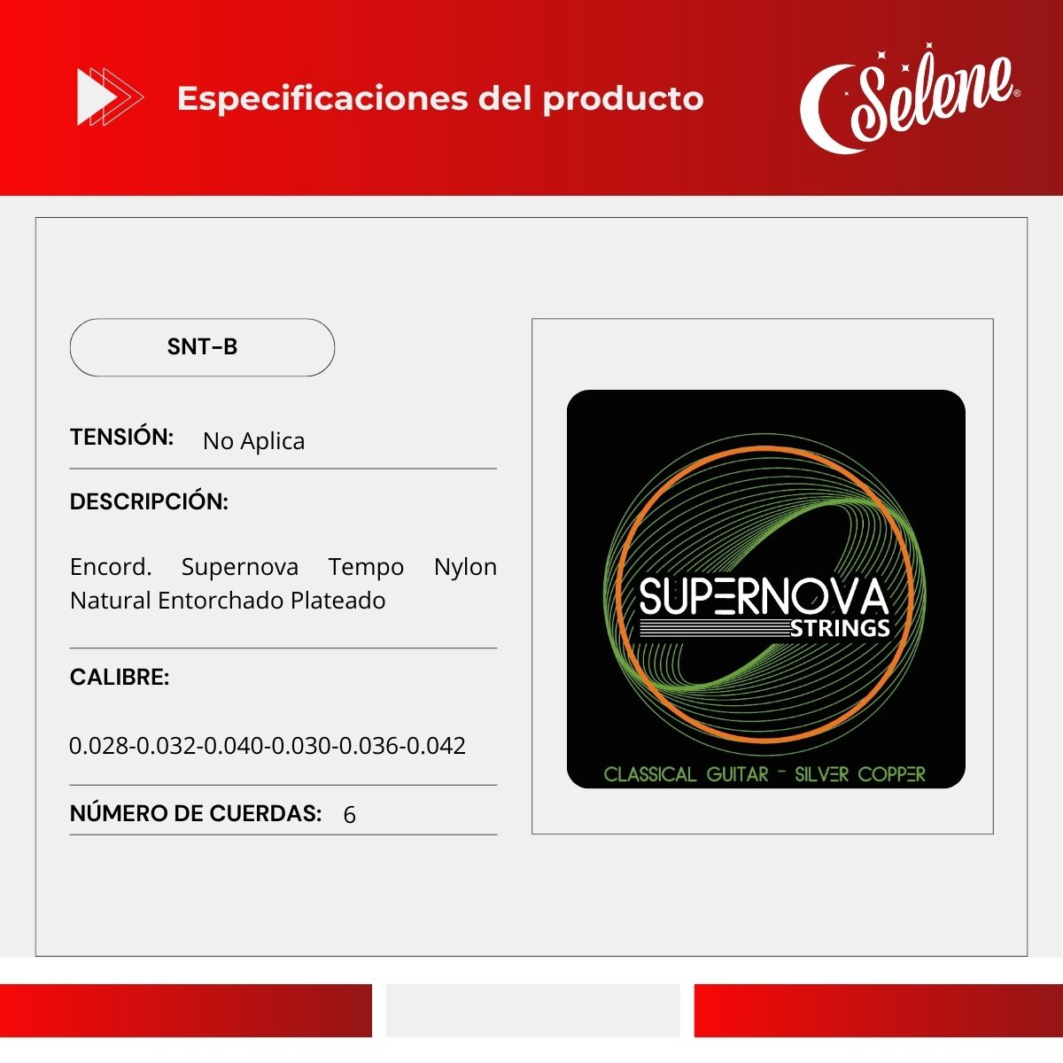 Cuerdas Para Guitarra Tipo Estudio Supernova SNT-B Nylon Cristalino