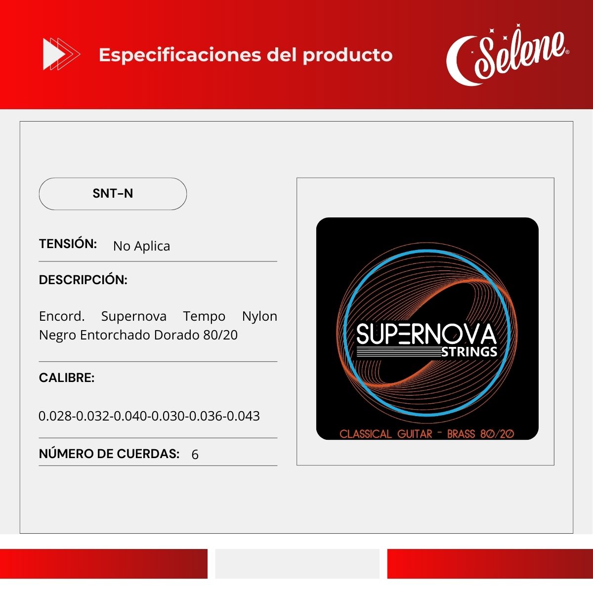 Cuerdas Para Guitarra Tipo Estudio Supernova SNT-N Nylon Negro