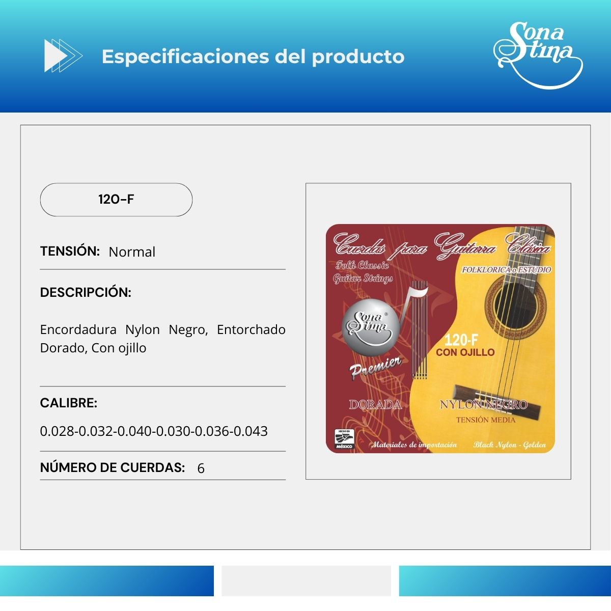 Premier 120-F Con Ojillo Tensión Normal Cuerdas Para Guitarra Folclórica