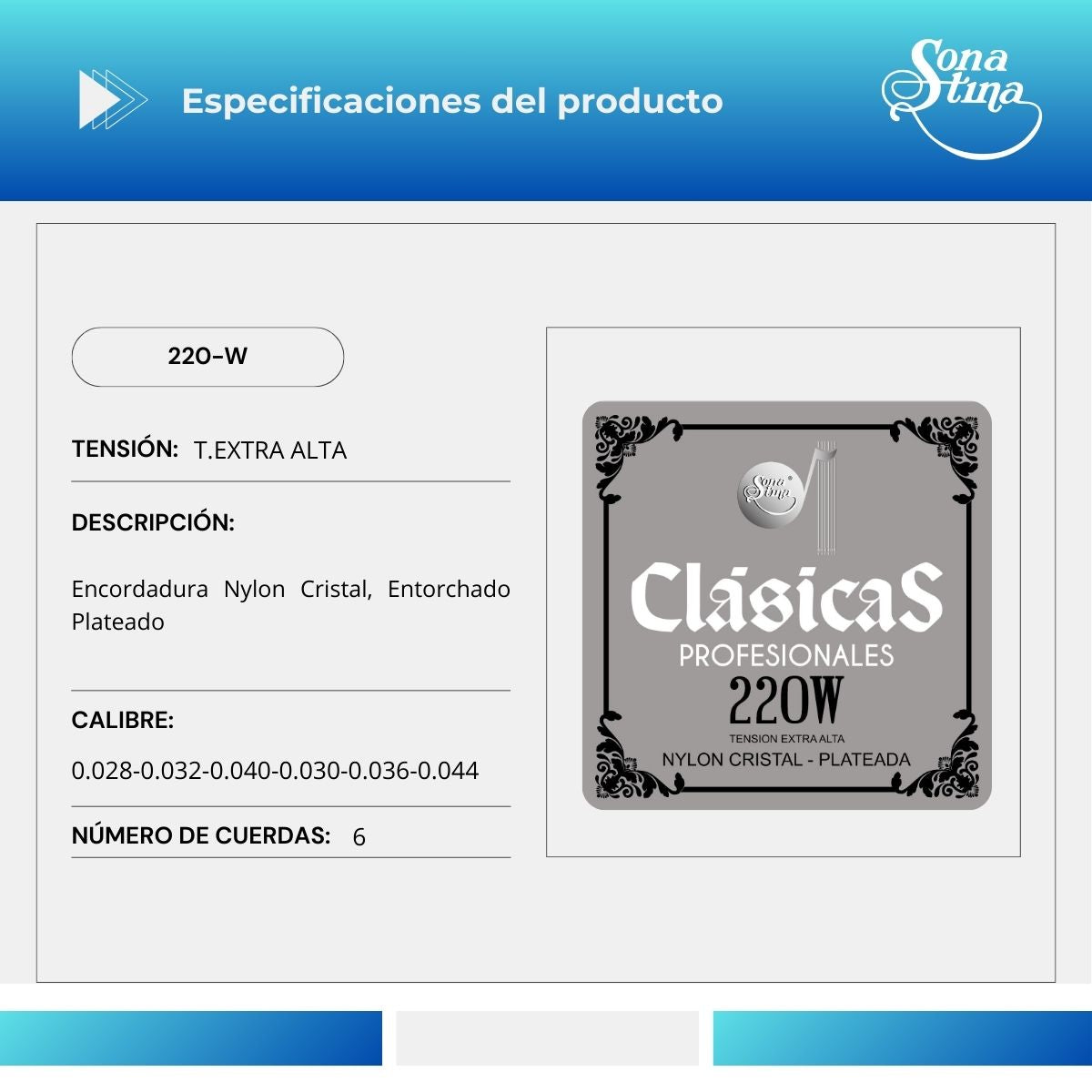Premier 220-W Tensión Extra Alta Cuerdas Para Guitarra Clásica