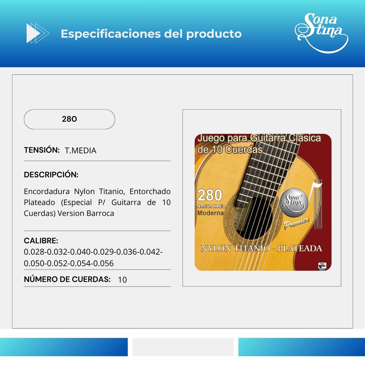 Premier Titanio 280 Tensión Media Cuerdas Para Guitarra Clásica